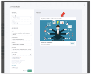 LinkedIn Ad Preview from Metadata platform